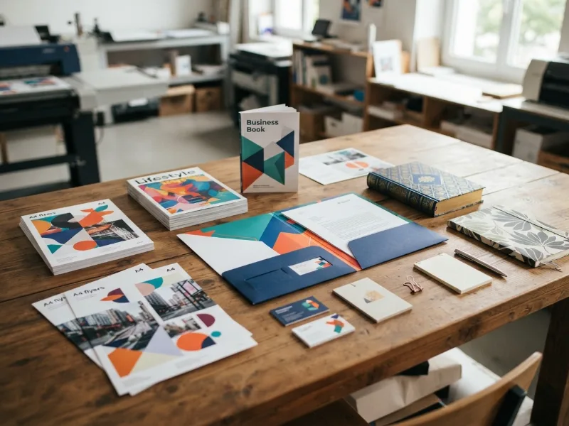 Imprimés professionnels : dépliants, brochures, livres, chemise à rabats et cartes de visite
